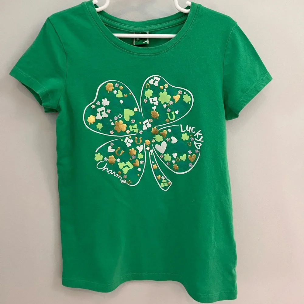 Green shamrock Irish Tee in Girls Size 7 / 8 (big kids) - Picture 1 of 5